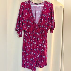 Floral Red Romper Low V Neck